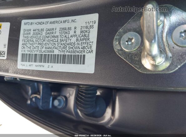 1HGCV1F35LA036868 2020 HONDA ACCORD Gray Engine compartment view