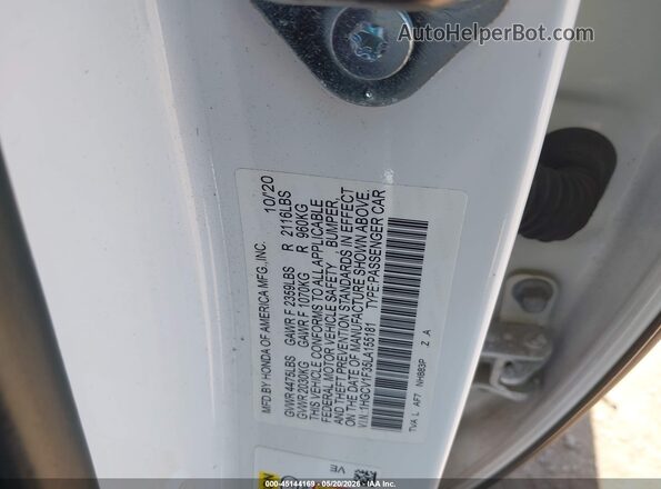 1HGCV1F35LA155181 2020 HONDA ACCORD Белый Вид подкапотного пространства