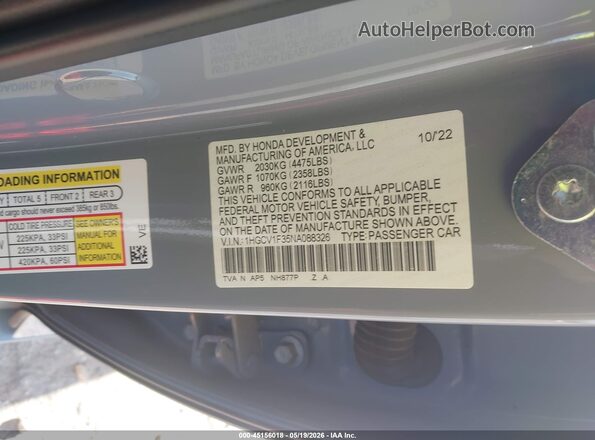 1HGCV1F35NA088326 2022 HONDA ACCORD Gray Widok komory silnika