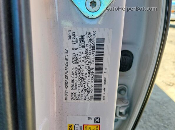 1HGCV1F36KA088475 2019 HONDA ACCORD White Vista del compartimento del motor