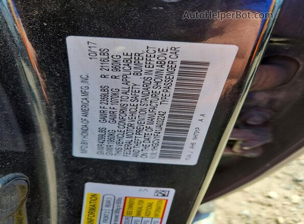 1HGCV1F41JA032242 2018 HONDA ACCORD Черный Вид подкапотного пространства