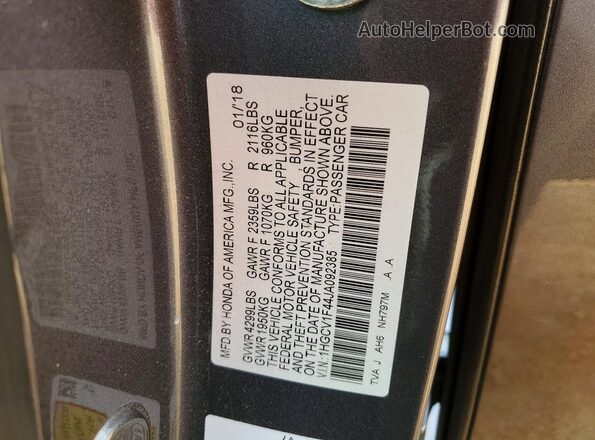 1HGCV1F44JA092385 2018 HONDA ACCORD Серый 
