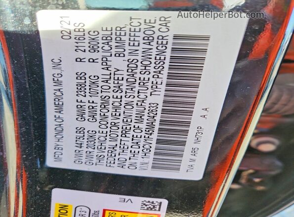 1HGCV1F45MA042633 2021 HONDA ACCORD Black 