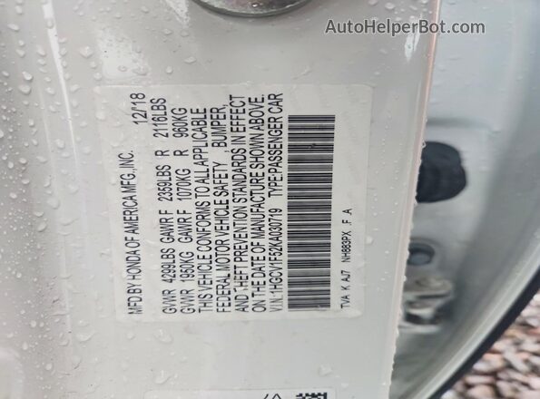 1HGCV1F52KA030719 2019 HONDA ACCORD White 