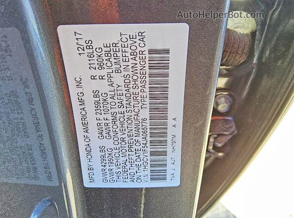 1HGCV1F54JA065776 2018 HONDA ACCORD Gray 
