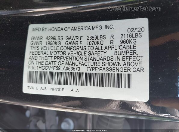 1HGCV1F59LA063573 2020 HONDA ACCORD Black Вид підкапотного простору