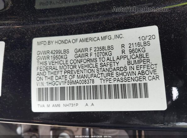 1HGCV1F59MA008378 2021 HONDA ACCORD Black Вид підкапотного простору