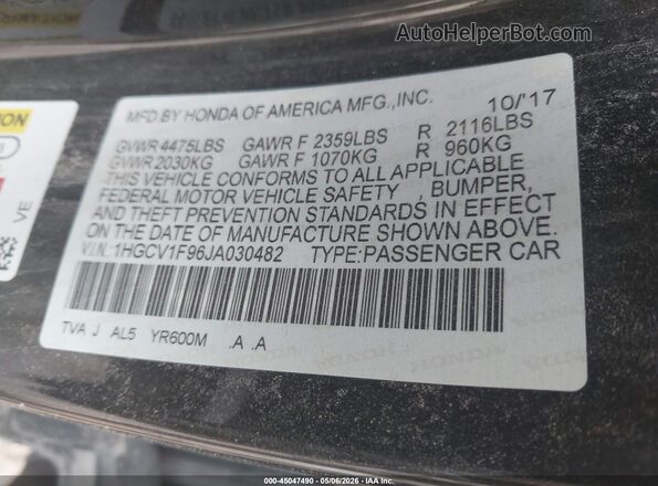 1HGCV1F96JA030482 2018 HONDA ACCORD Black Շարժիչի բաժամունքի տեսք