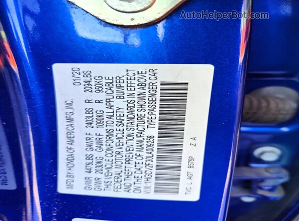 1HGCV2F30LA009258 2020 HONDA ACCORD Blue 