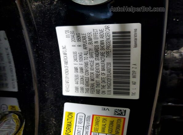 1HGCV2F31LA007230 2020 HONDA ACCORD Black 