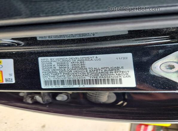 1HGCV2F39NA024005 2022 HONDA ACCORD Black 