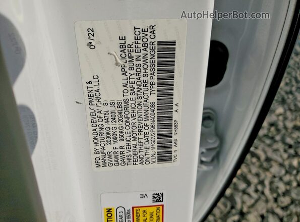 1HGCV2F96NA004086 2022 HONDA ACCORD Белый 