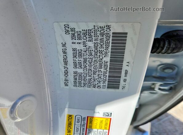 1HGCV2F9XLA029747 2020 HONDA ACCORD White Engine compartment view