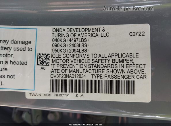 1HGCV3F23NA012834 2022 HONDA ACCORD Light Blue ძრავის განყოფილების ხედი