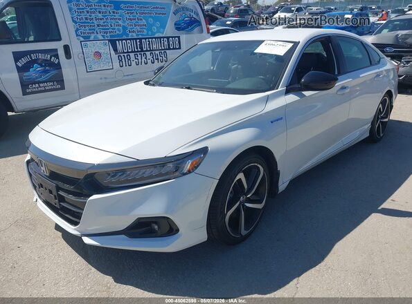 1HGCV3F28NA032187 2022 HONDA ACCORD HYBRID White წინა მარცხენა ხედი სამი მეოთხედიდან