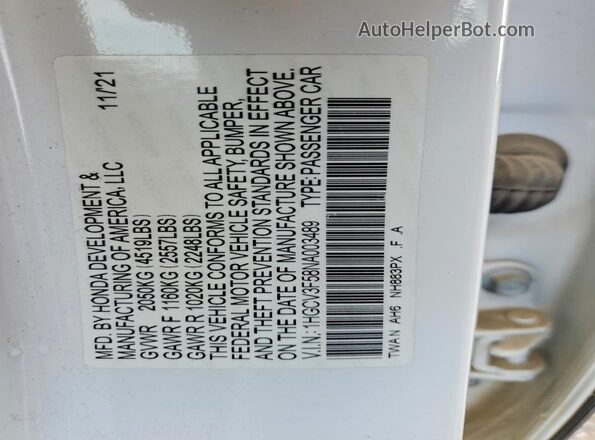 1HGCV3F58NA003489 2022 HONDA ACCORD White 