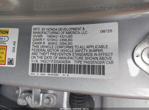 1HGCY1F20SA042834 2025 HONDA ACCORD Silver Widok komory silnika