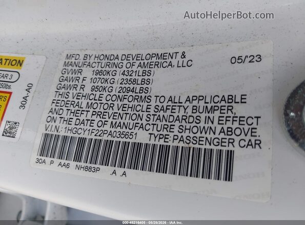 1HGCY1F22PA035651 2023 HONDA ACCORD White Շարժիչի բաժամունքի տեսք
