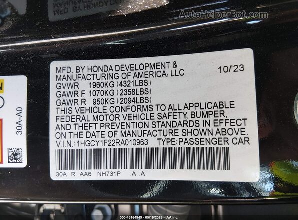 1HGCY1F22RA010963 2024 HONDA ACCORD Черный Вид подкапотного пространства