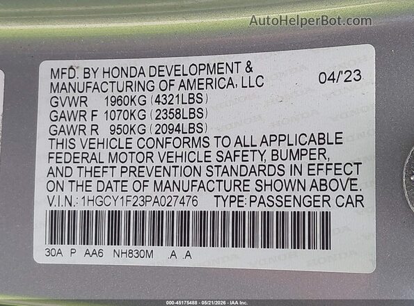1HGCY1F23PA027476 2023 HONDA ACCORD Silver Вид підкапотного простору