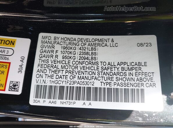 1HGCY1F23PA053012 2023 HONDA ACCORD Black Widok komory silnika
