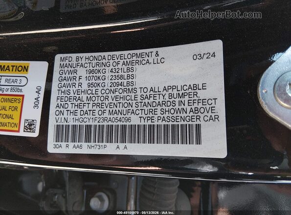 1HGCY1F23RA054096 2024 HONDA ACCORD Black ძრავის განყოფილების ხედი
