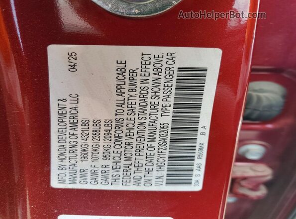 1HGCY1F23SA032055 2025 HONDA ACCORD Red 