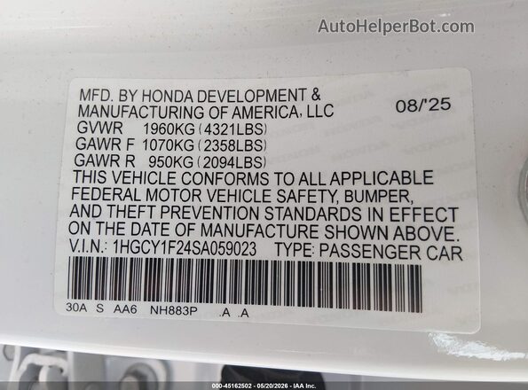 1HGCY1F24SA059023 2025 HONDA ACCORD Белый Вид подкапотного пространства
