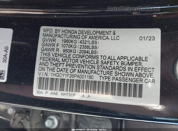 1HGCY1F26PA001180 2023 HONDA ACCORD Black ძრავის განყოფილების ხედი