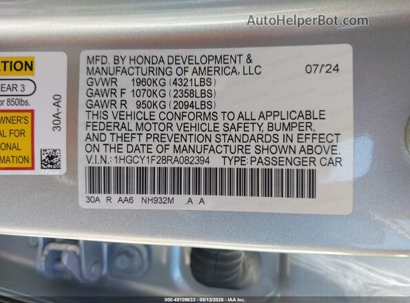 1HGCY1F28RA082394 2024 HONDA ACCORD Серебряный Вид подкапотного пространства