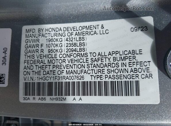 1HGCY1F31RA007626 2024 HONDA ACCORD Silver Вид підкапотного простору