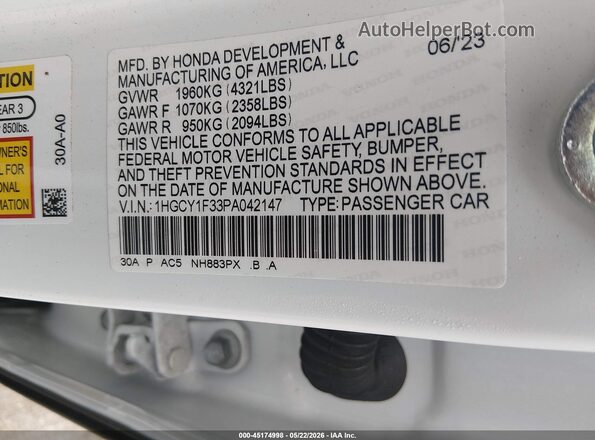 1HGCY1F33PA042147 2023 HONDA ACCORD White Widok komory silnika