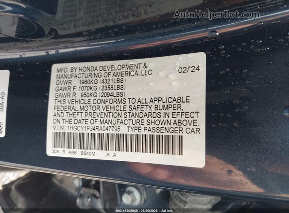 1HGCY1F34RA047795 2024 HONDA ACCORD Blue Widok komory silnika