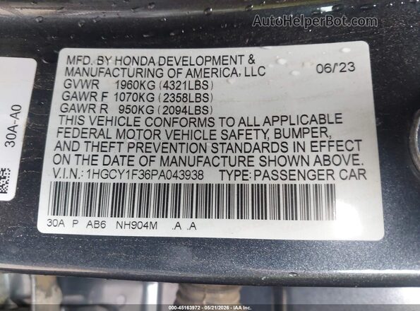 1HGCY1F36PA043938 2023 HONDA ACCORD Gray Շարժիչի բաժամունքի տեսք