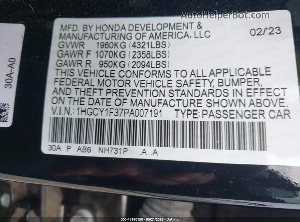 1HGCY1F37PA007191 2023 HONDA ACCORD Black ძრავის განყოფილების ხედი