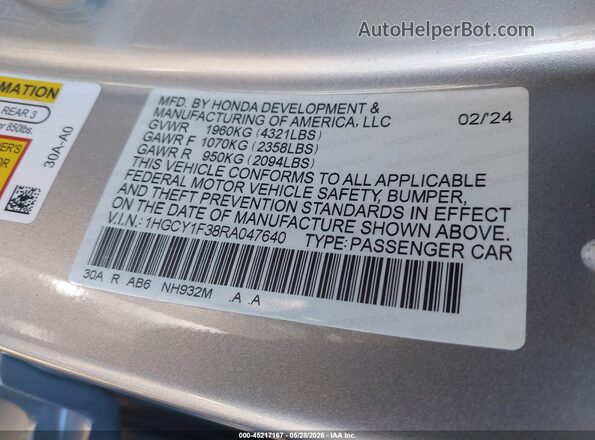 1HGCY1F38RA047640 2024 HONDA ACCORD Silver Engine compartment view