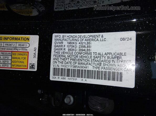1HGCY1F38RA090441 2024 HONDA ACCORD Черный Вид подкапотного пространства