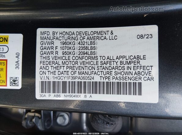 1HGCY1F39PA060524 2023 HONDA ACCORD Black Շարժիչի բաժամունքի տեսք