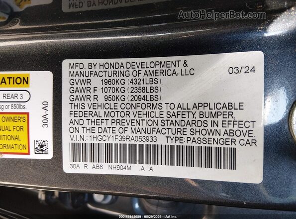 1HGCY1F39RA053933 2024 HONDA ACCORD Black ძრავის განყოფილების ხედი