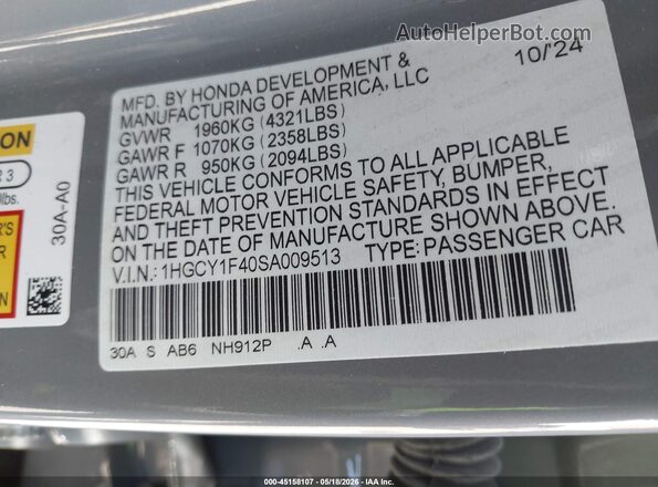 1HGCY1F40SA009513 2025 HONDA ACCORD Gray Engine compartment view