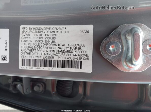1HGCY1F41SA036588 2025 HONDA ACCORD Gray Engine compartment view