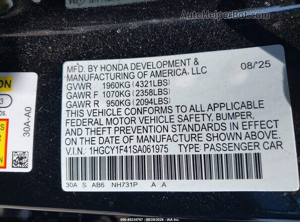 1HGCY1F41SA061975 2025 HONDA ACCORD Black Engine compartment view