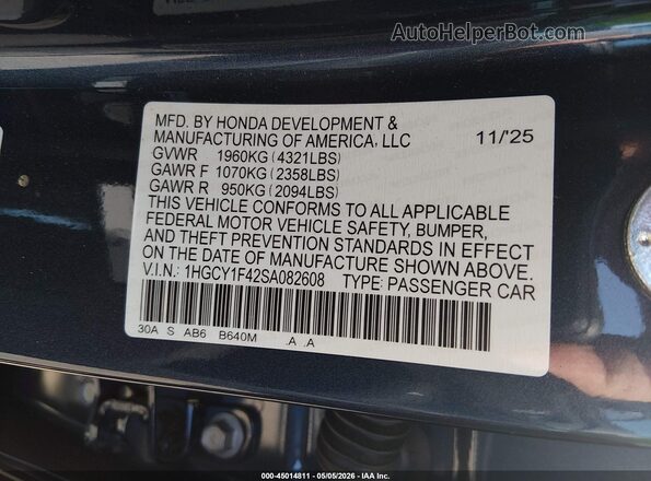 1HGCY1F42SA082608 2025 HONDA ACCORD Синий 