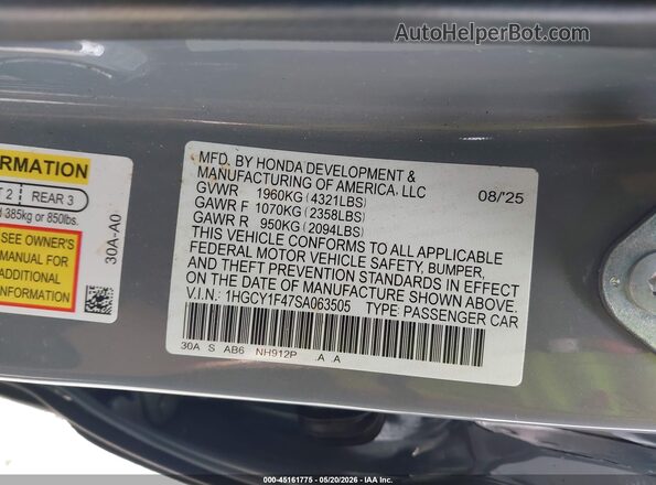 1HGCY1F47SA063505 2025 HONDA ACCORD Серый Вид подкапотного пространства