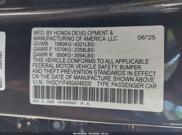 1HGCY1F49SA048200 2025 HONDA ACCORD Gray 