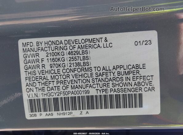1HGCY2F50PA000199 2023 HONDA ACCORD Gray Widok komory silnika