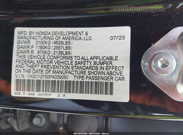 1HGCY2F50PA059060 2023 HONDA ACCORD Black Engine compartment view