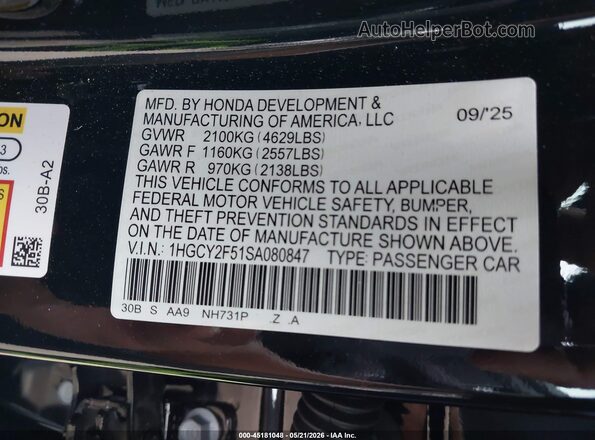 1HGCY2F51SA080847 2025 HONDA ACCORD HYBRID Black ძრავის განყოფილების ხედი