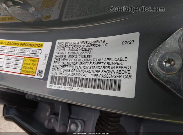 1HGCY2F53PA006840 2023 HONDA ACCORD Gray Engine compartment view