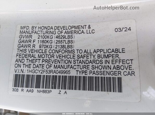 1HGCY2F53RA049965 2024 HONDA ACCORD Белый Вид подкапотного пространства